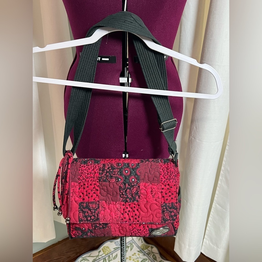 Donna Sharp Red and Black Geometric Quilted Crossbody Bag